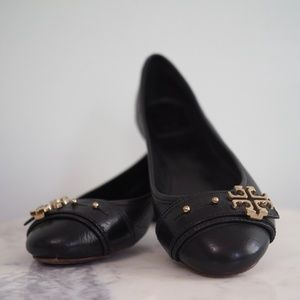 Tory Burch Logo Buckle Leather Ballet Flats